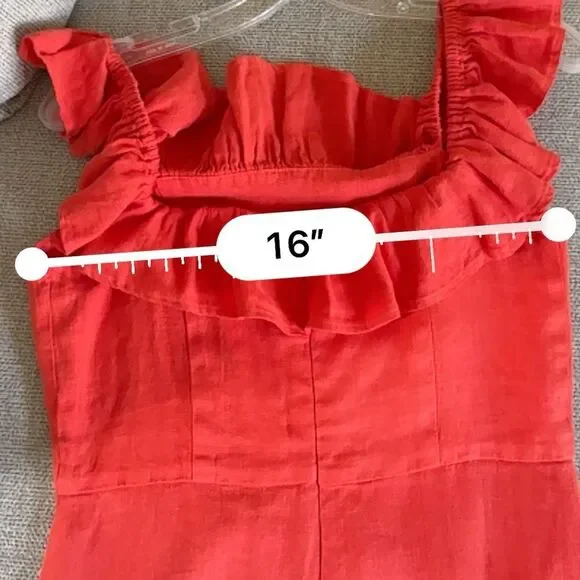 HONORINE Fluter Sleeve Cotton and Linen Blend Mini Dress in Orange Red M - Picture 9 of 10